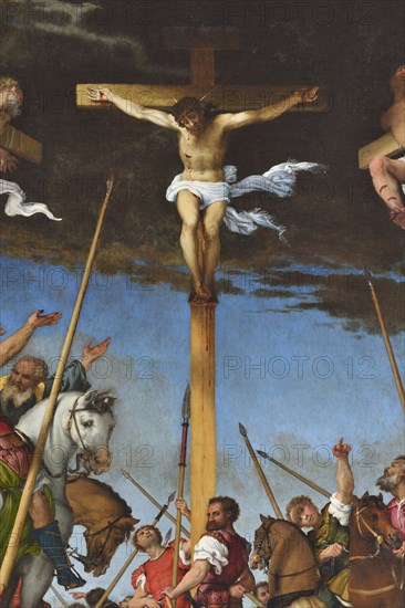 Crucifixion by Lorenzo Lotto. Church of Santa Maria In Telusiano. Monte San Giusto. Marche. Italy