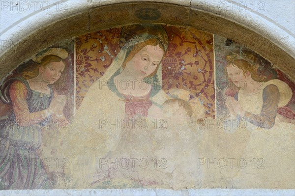 Central Portal Lunette Fresco. Collegiate Church of Santa Maria. Ferentillo. Valnerina. Umbria. Italy