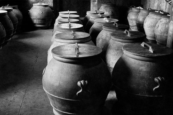 italie, toscane, castelnuovo berardenga, intérieur du moulin à huile chigi saracini, 1920 1930