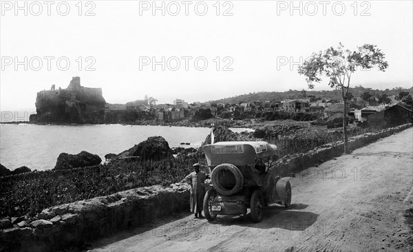 europe, italie, sicile, catane, aci castello, panorama, 1910 1920