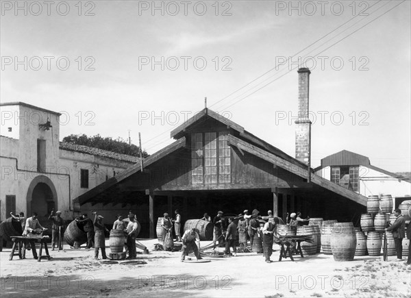 italie, sicile, marsala, entreprise florio, travail et rivetage de tonneaux, 1910 1920