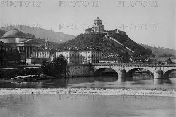 europe, italie, turin, ponte di po, la gran madre dio et le monte dei cappuccini, 1910