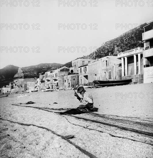 pêcheur, varigotti, ligurie, italie, 1959