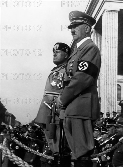 Portrait of benito mussolini and adolf hitler. 1940