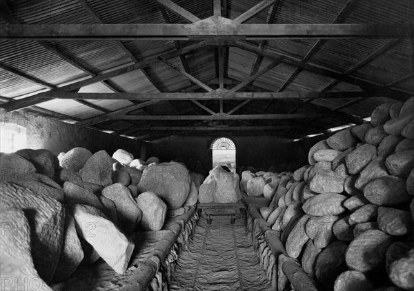 Italy. Tuscany. Castellina Marittima. alabaster warehouse. 1920