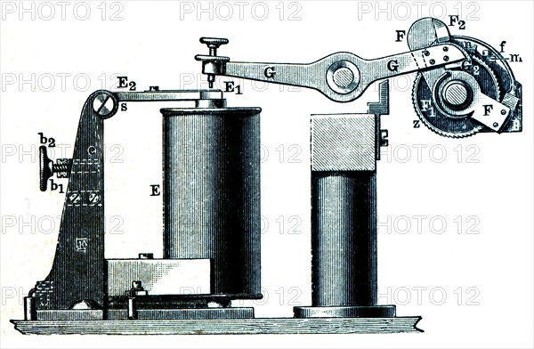 Electromagnetic system and the connection of the telegraph Hughes.