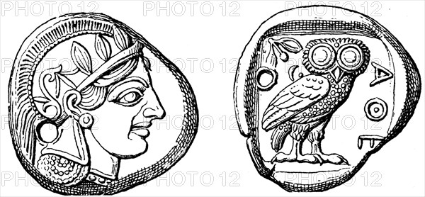 Head of Pallas, Owl, Tetradrahmon Athens, the era of the Persian Wars.