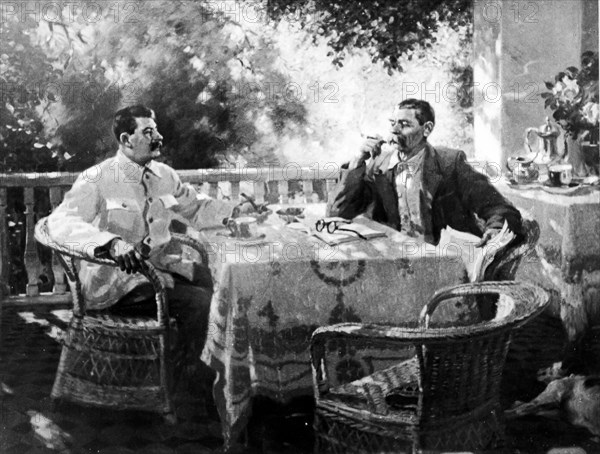 Joseph Stalin And Gorky In A Painting By Guerrassimov.