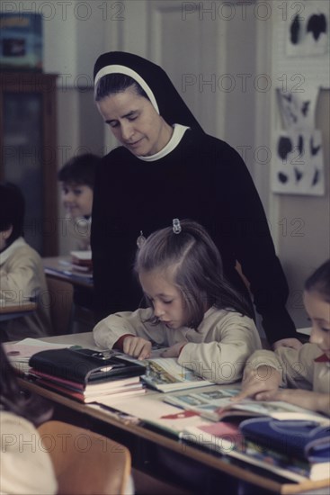 Primary school, child reading, 70's