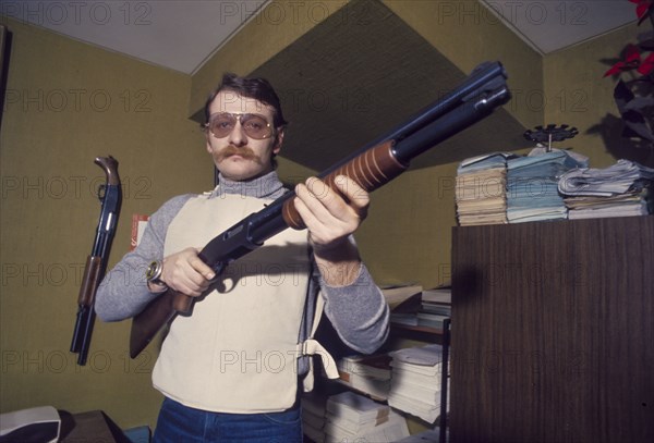 Secutiry guard with bullet proof jacket, 70's