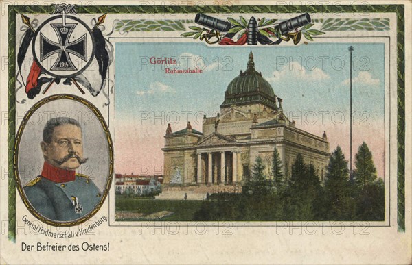 Hall of Fame of Görlitz with General Field Marshal von Hindenburg, Saxony, Germany, view from ca 1910, digital reproduction of a public domain postcard.