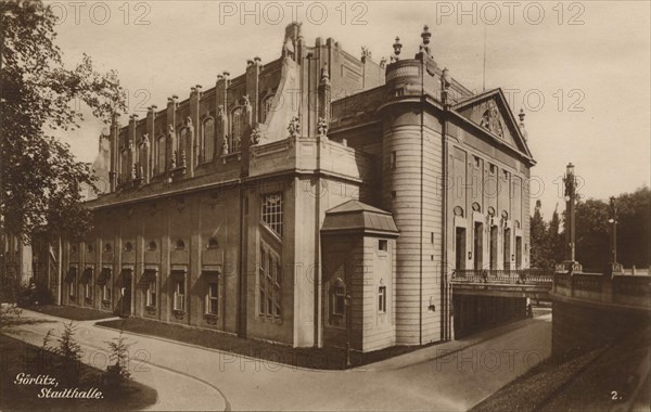 City hall of Görlitz, Saxony, Germany, view from ca 1910, digital reproduction of a public domain postcard.