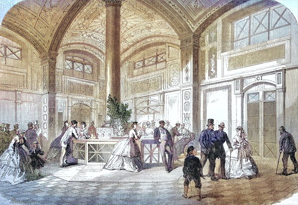 Noble people in the drinking hall of Baden-Baden