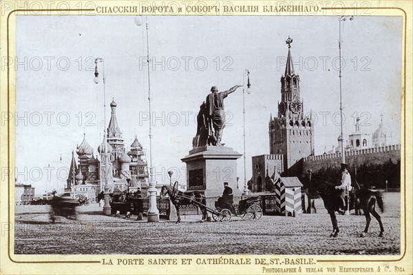 Spassky Gate and St Basil's Cathedral in Moscow circa  1897