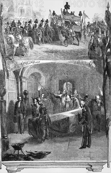 Internment of Marshal St Arnaud in the vault of the marshals of France, beneath the church of the invalides at Paris.