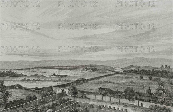 Ottoman Empire. Turkey. Eski Saray. Panoramic view. Engraving by Lemaitre, Vormser and Fonnstecher. Historia de Turquia by Joseph Marie Jouannin (1783-1844) and Jules Van Gaver, 1840.