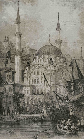 Ottoman Empire. Turkey. Constantinople (today Istanbul). Mosque of Sultan Mahmud II (The Tophane or Nusretiye Mosque). It was built between 1823 and 1826 by Sultan Mahmud II (1784-1837), designed by the architect Krikor Balyan. Engraving. Historia de Turquia by Joseph Marie Jouannin (1783-1844) and Jules Van Gaver, 1840.