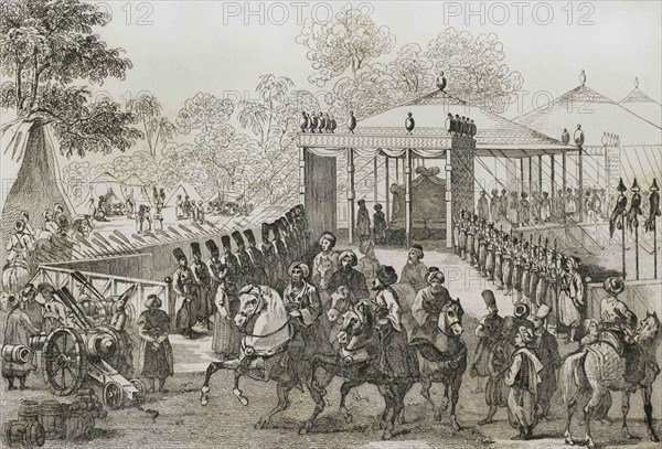 Ottoman Empire. Turkey. Camp of the Daud Pasha. Engraving by Lemaitre. Lalaisse and Branche. Historia de Turquia by Joseph Marie Jouannin (1783-1844) and Jules Van Gaver, 1840.