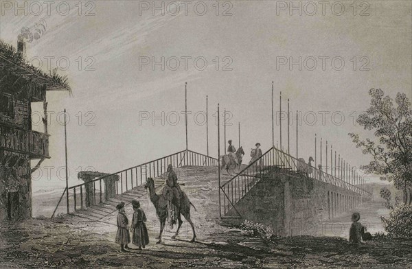 Ottoman Empire. Turkey. Istanbul. Small Bridge (Kutchuk Tchekmedje Lake). Engraving by Lemaitre, Vormser and Lepetit. Historia de Turquia by Joseph Marie Jouannin (1783-1844) and Jules Van Gaver, 1840.