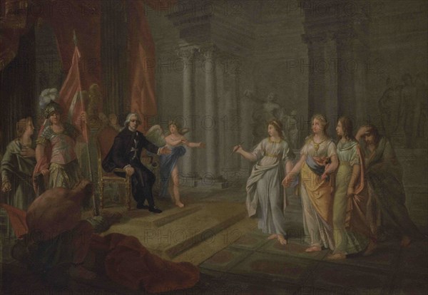 Attributed to Giuseppe Grech (1755-1787). Maltese painter. Allegory of the Order of Saint John and the Muses. Oil on canvas. National Museum of Fine Arts. Valletta. Malta.