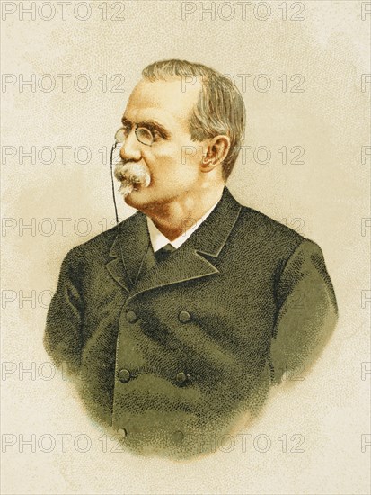 Antonio Cánovas del Castillo (1828-1897). Spanish politician and historian. Founder of the Conservative Party. Portrait. Chromolithography. "Historia General de España" (General History of Spain), by Miguel Morayta. Volume VIII. Madrid, 1894.