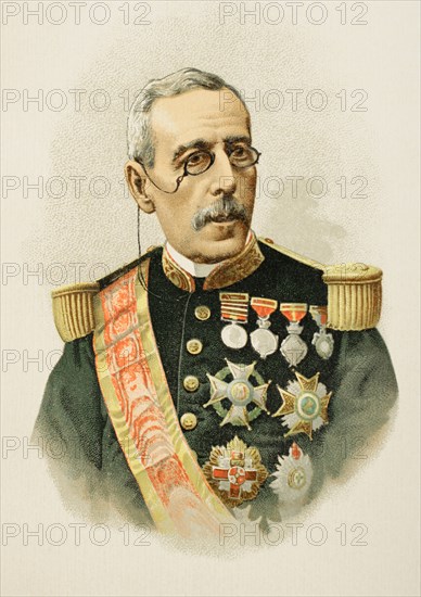 Joaquín Jovellar y Soler (1818-1892). Spanish general and politician. President of the Spanish government in 1875. Governor and Captain General of Cuba (1873-1874, 1876-1878). Governor-General of the Philippines from 1883 to 1885. Portrait. Chromolithography. "Historia General de España (General History of Spain), by Miguel Morayta. Volume IX. Madrid, 1896.