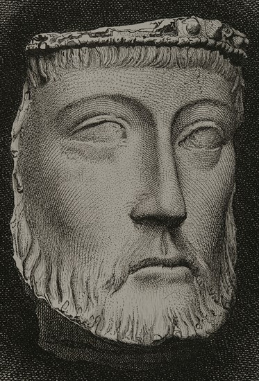 John I of Castile (1358-1390). King of Castile from 1379 to 1390. Engraving by Masson. Lithographed by Magín Pujadas. Historia General de España, by Modesto Lafuente. Volume II. Published in Barcelona, 1879.