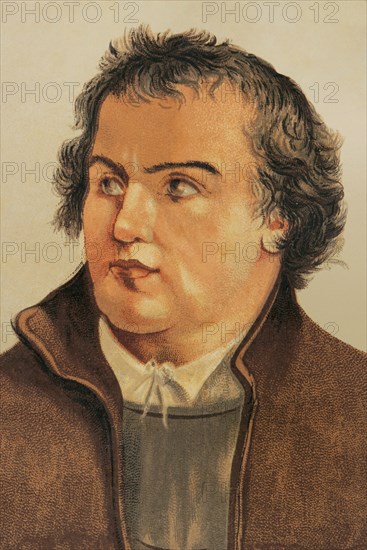 Martin Luther (1483-1546). German theologian and Augustinian friar. Portrait. Chromolithography. Historia Universal, by César Cantú. Volume VIII. Published in Barcelona, 1886.