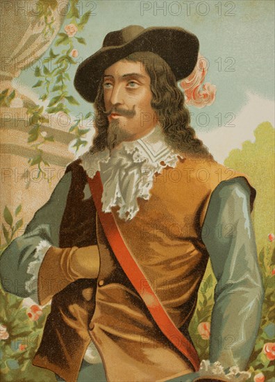 Charles I (1600-1649). King of England and Scotland (1625-1649). Portrait. Chromolithography. Historia Universal, by César Cantú. Volume VIII. Published in Barcelona, 1886.