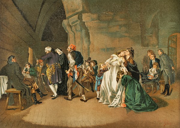 French Revolution. The parting of King Louis XVI and Marie Antoinette, 1792. Both were tried and executed in 1793, during the Reign of Terror. Chromolithography. ""Historia Universal"", by Cesar Cantu. Volume X, 1881.