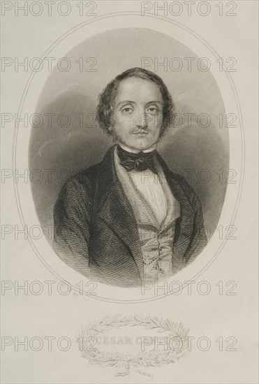 Cesare Cantù (1804-1895). Italian historian and writer. Portrait. Engraving. "Historia Universal" by César Cantú. Volume I, 1854.