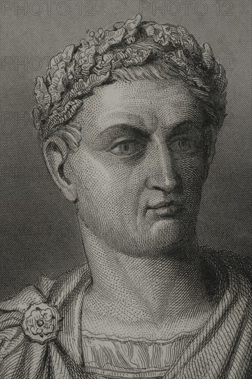 Constantine I the Great (Gaius Flavius Valerius Constantinus) (ca. 272 - 337). Roman emperor. Portrait. Engraving. Detail. "Historia Universal)", by César Cantú. Volume II, 1854.