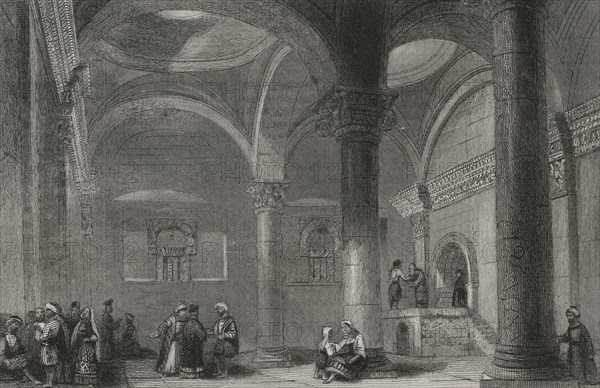 History of Israel. Jerusalem. Interior of the Golden Gate, the oldest entrance to the walls of the Old City. Engraving. Universal History (Historia Universal) by César Cantú. Volume III, 1855.