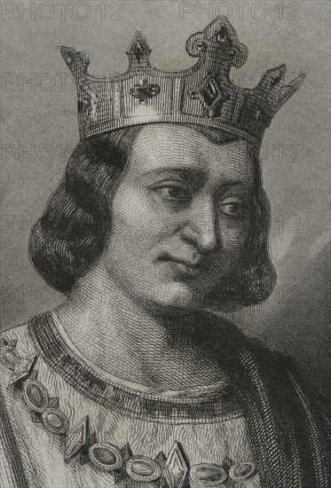 Louis IX or Saint Louis (1214-1270). King of France (1226-1270). Portrait. Engraving by Geoffroy. Detail. "Historia Universal", by César Cantú. Volume IV, 1856.