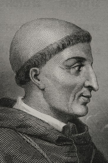 Francisco Jiménez de Cisneros, known as Cardinal Cisneros (1436-1517). Cardinal, archbishop of Toledo, Primate of Spain and 3rd General Inquisitor of Castile. Portrait. Engraving. Detail. "Historia Universal", by César Cantú. Volume IV, 1856.