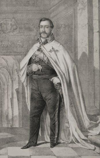 Francisco de Paula Antonio de Borbon (1794-1865). Infante of Spain. Son of Charles IV of Spain and Maria Luisa of Parma. Portrait. Drawing by B. Blanco. Lithography by J. Donon. ""Reyes Contemporaneos"". Volume I. Published in Madrid, 1855.