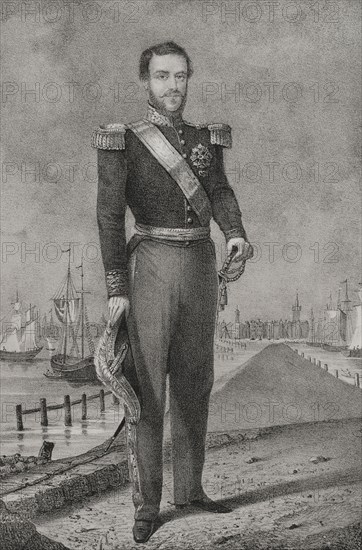 William III of the Netherlands (1817-1890). King of the Netherlands and Grand Duke of Luxembourg (1849-1890). Portrait. Drawing by C. Legrand. Lithography by J. Donon. ""Reyes Contemporaneos"". Volume I. Published in Madrid, 1855.