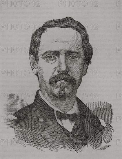 Gustave Paul Cluseret (1823-1900). French military officer and politician. He served as general in the Union Army during the American Civil War. Member and Delegate of War of the Paris Commune (1871). Portrait. Drawing by Garcia. Engraving by Paris. ""Historia de la Guerra de Francia y Prusia"" (History of the War between France and Prussia). Volume II. Published in Barcelona, 1871.