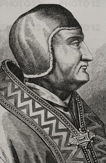 Clement IV (1202-1268). Pope of the Catholic Church (1265-1268). Born Gui Foucois. Portrait. Engraving. Sciences & Lettres au Moyen Age et a l'epoque de la Renaissance. Paris, 1877.