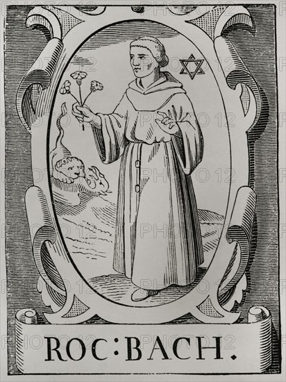 Roger Bacon (ca. 1214-1294). English philosopher and scholastic theologian of the Franciscan order. Known as Doctor Mirabilis. Portrait. Engraving by Jean de Vries. Sciences & Lettres au Moyen Age et a l'epoque de la Renaissance. Paris, 1877.