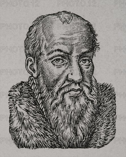 Jacques Cujas (1522-1590). French jurist. Portrait. Engraving. Sciences & Lettres au Moyen Age et a l'epoque de la Renaissance. Paris, 1877.