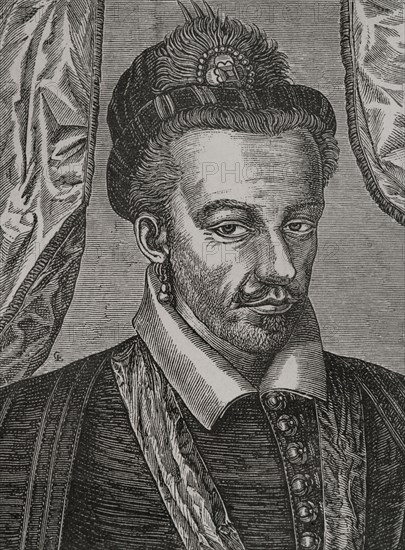 Henry III (1551-1589). King of France (1574-1589). King of Poland (1573-1574) as Henry of Valois (Henryk Walezy). Portrait. Facsimile after an engraving by Leonard Gaultier. Sciences & Lettres au Moyen Age et a l'epoque de la Renaissance. Paris, 1877.