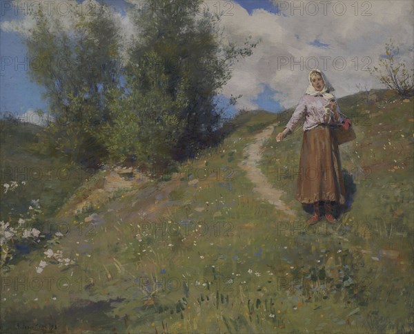 Janis Rozentals (1866-1916). Latvian painter. Song of the Shepherdess, 1898. Tempera on canvas (59 x 72 cm). Latvian National Museum of Art. Riga, Latvia.