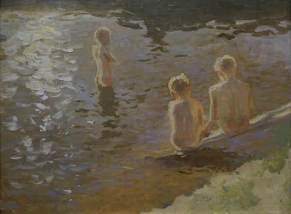 Janis Valters (Johann Walter) (1869-1932). Baltic German artist. Bathing Boys, ca. 1900. Oil on wood (36 x 45 cm). Latvian National Museum of Art. Riga, Latvia.