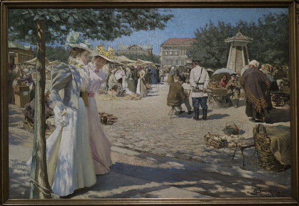 Janis Valters (Johann Walter) (1869-1932). Baltic German artist. The Market in Jelgava, 1897. Oil on canvas (154 x 230 cm). Latvian National Museum of Art. Riga. Latvia.