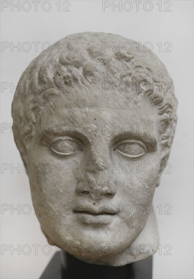 Head of Hermes. Probably a bigger part of a slab with face in high relief. 2nd century AD. From Serdica. National Archaeological Museum. Sofia. Bulgaria.