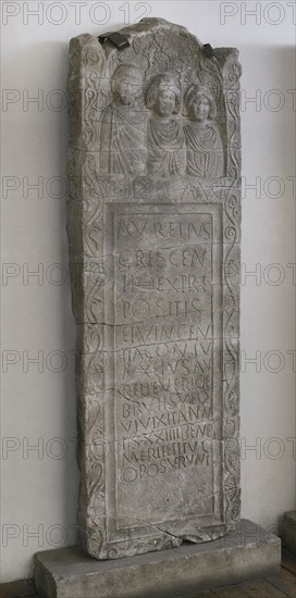 Stele erected by Praepositus Aurelius Crescentius and his wife Vincentia in memory of Aurelia Vericia. Family portrait. Dated to the beginning of the 4th century AD. From Montana, Bulgaria. National Archaeological Museum. Sofia. Bulgaria.