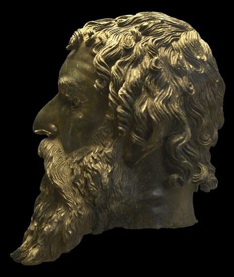 Seuthes III. King of Odrysia between 324 BC and 312 BC. Head of Seuthes III made of bronze, copper, alabaster and glass paste. Dated to the last decade of the 3rd century BC. From the tomb at Golyama Kosmatka Tumulus, Shipka, Kazanlak region, Bulgaria. National Archaeological Museum. Sofia. Bulgaria.