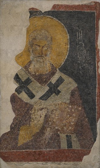 Leo I (c. 400-461), known as Leo the Great. Pope of the Catholic Church (440-461). Portrait. Fresco. 12th-13th centuries. From the Church of St. Nicholas in Melnik, Blagoevgrad region, Bulgaria. National Archaeological Museum. Sofia. Bulgaria.