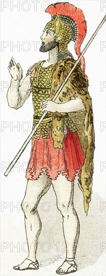 The figure in this illustration, which dates to 1882, represents a warrior living in Asia Minor (present-day Turkey) in ancient times. .